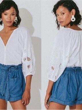 Cleobella Lea White Button-Front Cotton blouse